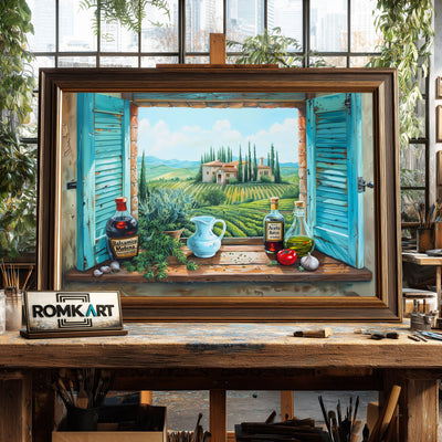 Tuscan Landscape Through Window Countryside Oil Painting - image 2