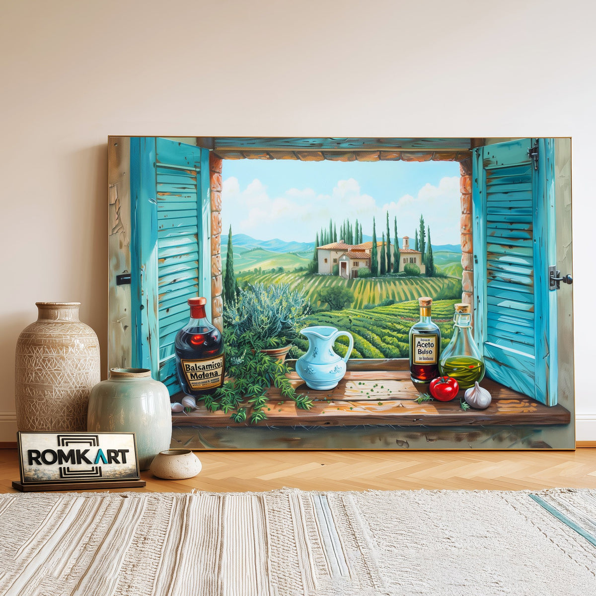 Tuscan Landscape Through Window Countryside Oil Painting - image 3
