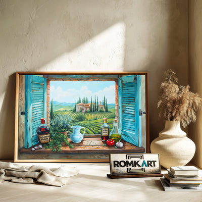 Tuscan Landscape Through Window Countryside Oil Painting - image 6