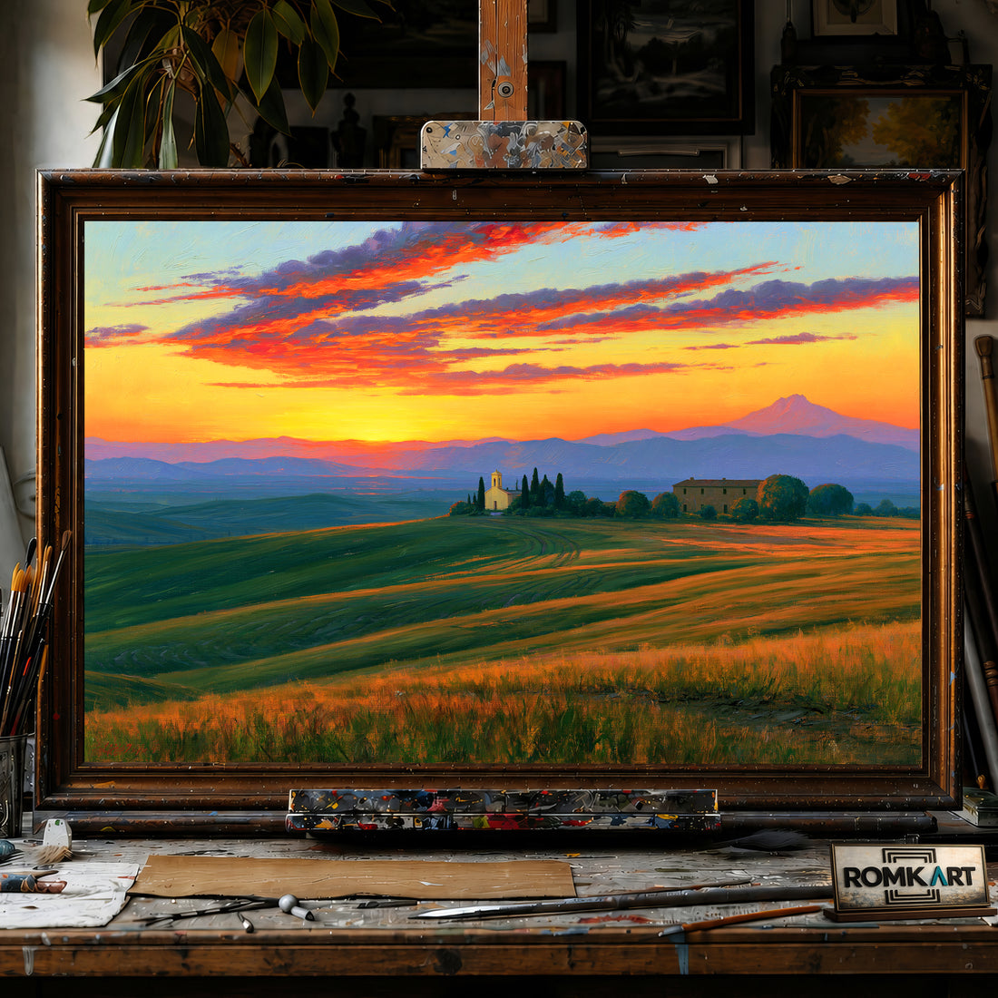Tuscan Sunset hand-painted oil painting on canvas