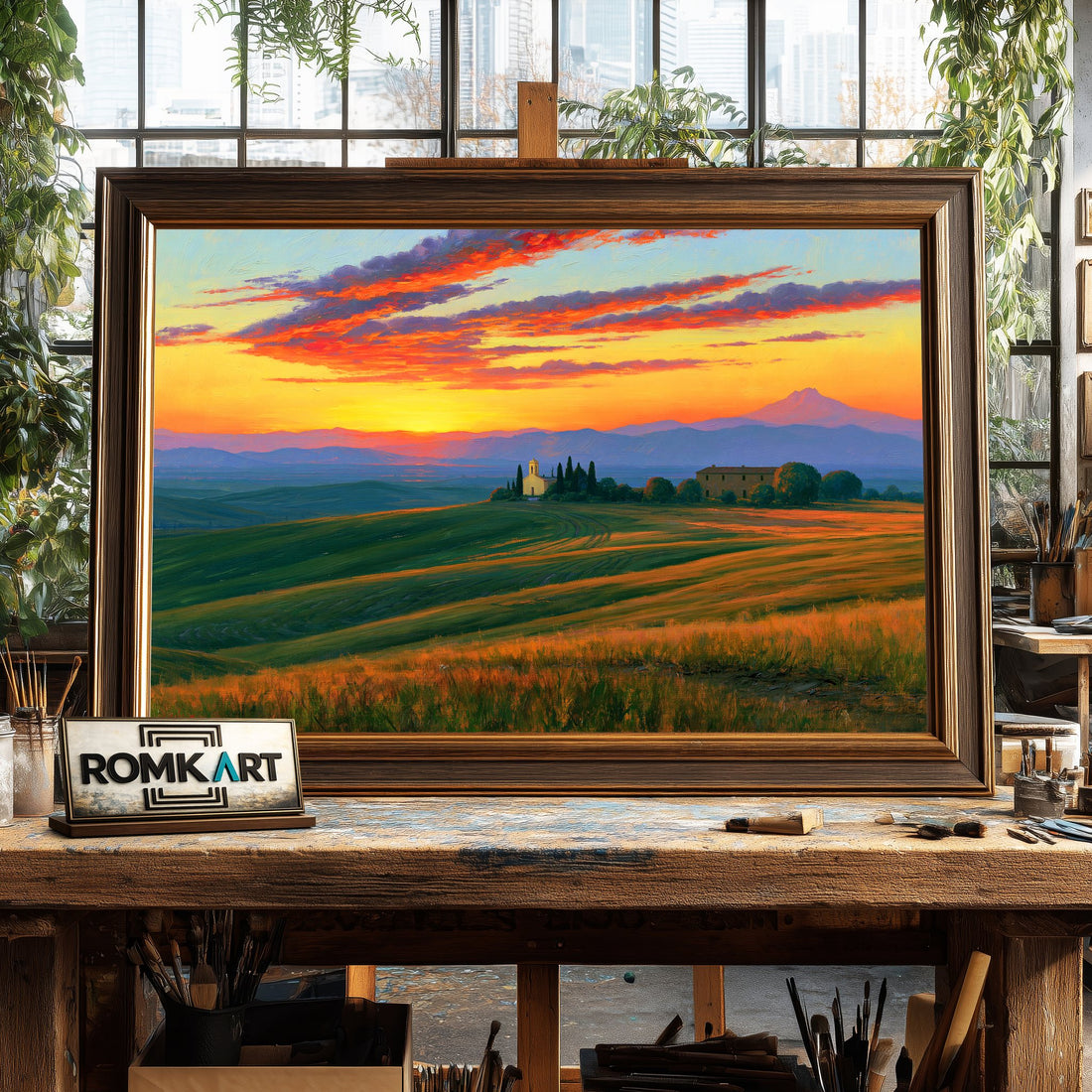Tuscan Sunset hand-painted oil painting on canvas