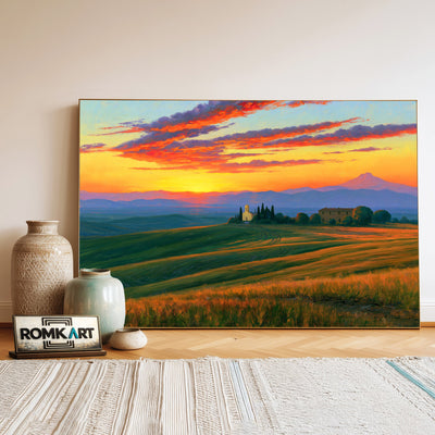 Tuscan Sunset Countryside Oil Painting - image 3