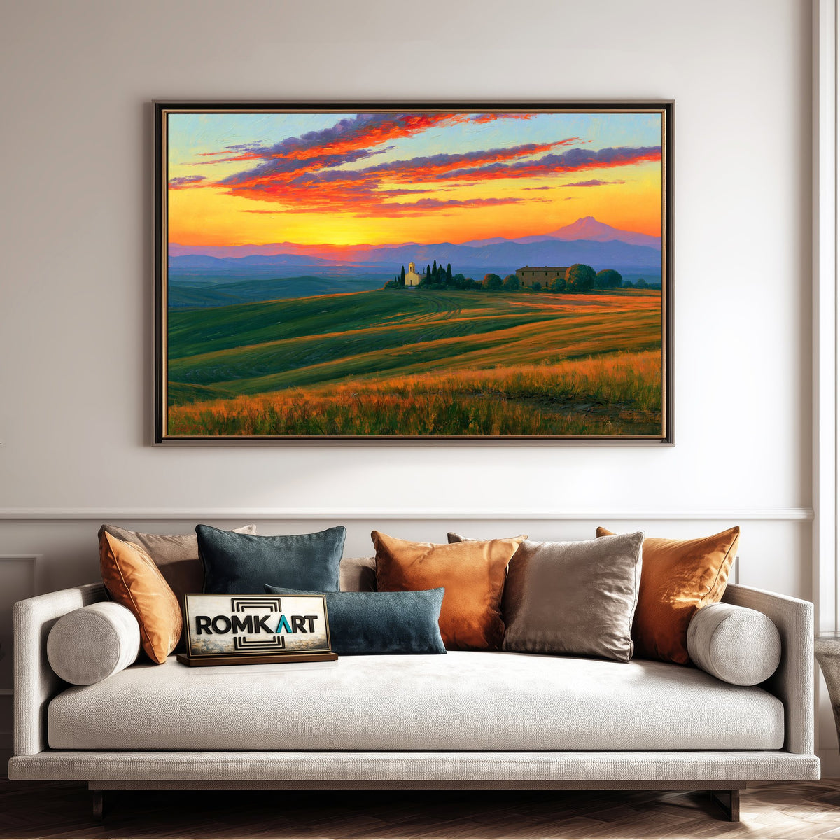 Tuscan Sunset Countryside Oil Painting - image 4