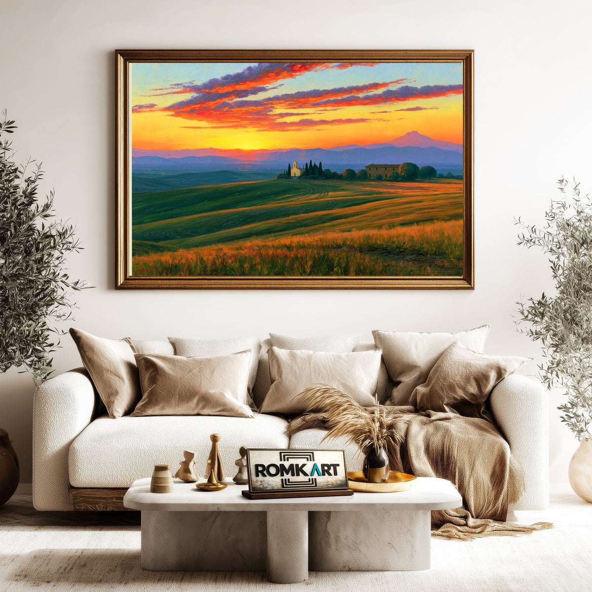 Tuscan Sunset Countryside Oil Painting - image 5
