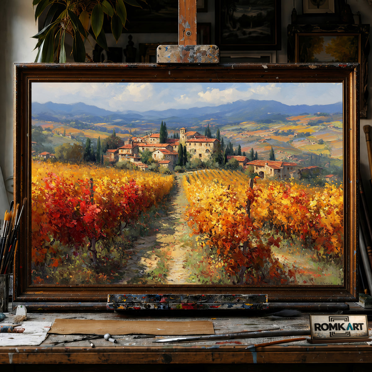 Tuscan Vineyard in Autumn hand-painted oil painting on canvas