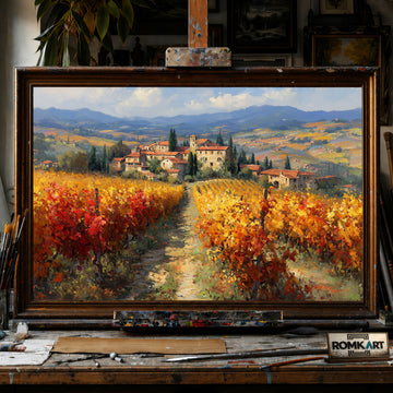 Tuscan Vineyard in Autumn hand-painted oil painting on canvas