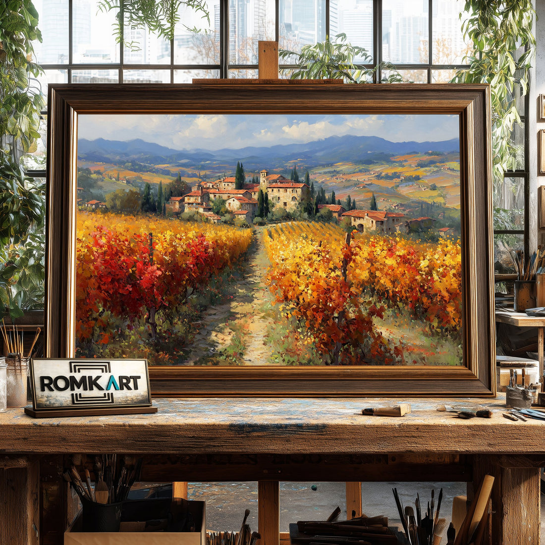Tuscan Vineyard in Autumn hand-painted oil painting on canvas