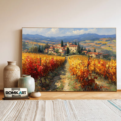 Tuscan Vineyard in Autumn Countryside Oil Painting - image 3