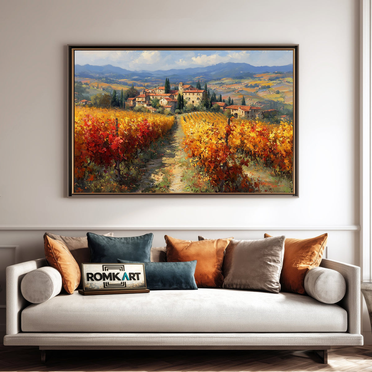 Tuscan Vineyard in Autumn Countryside Oil Painting - image 4