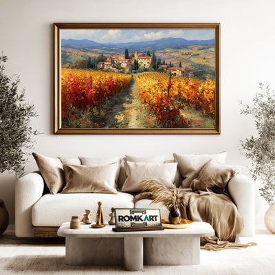 Tuscan Vineyard in Autumn Countryside Oil Painting - image 5