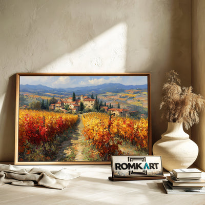 Tuscan Vineyard in Autumn Countryside Oil Painting - image 6