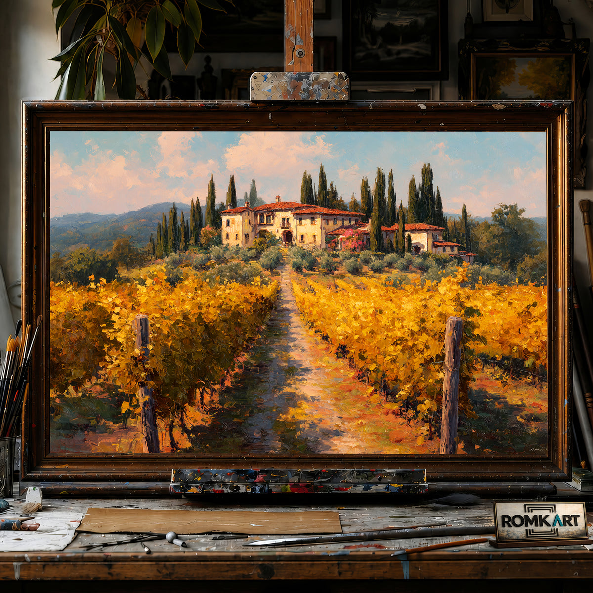 Tuscan Vineyard Landscape hand-painted oil painting on canvas