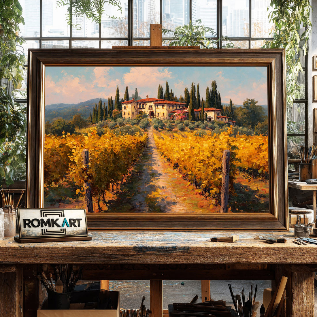 Tuscan Vineyard Landscape hand-painted oil painting on canvas