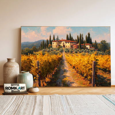 Tuscan Vineyard Landscape Countryside Oil Painting - image 3