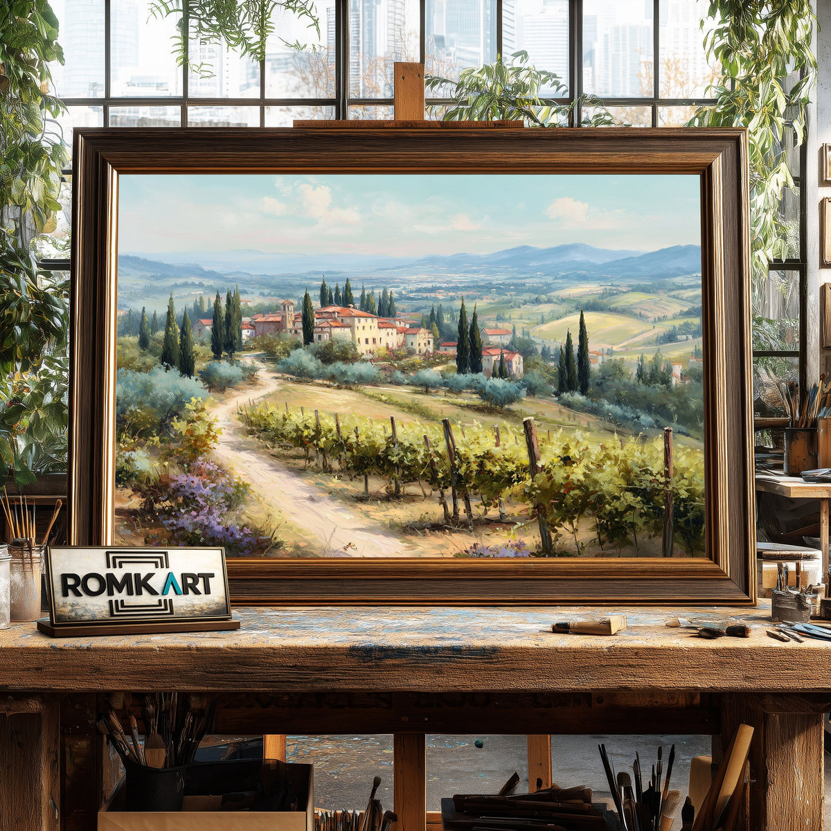 Tuscan Vineyard Countryside Oil Painting - image 2
