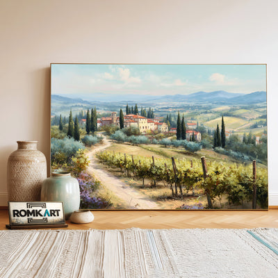 Tuscan Vineyard Countryside Oil Painting - image 3