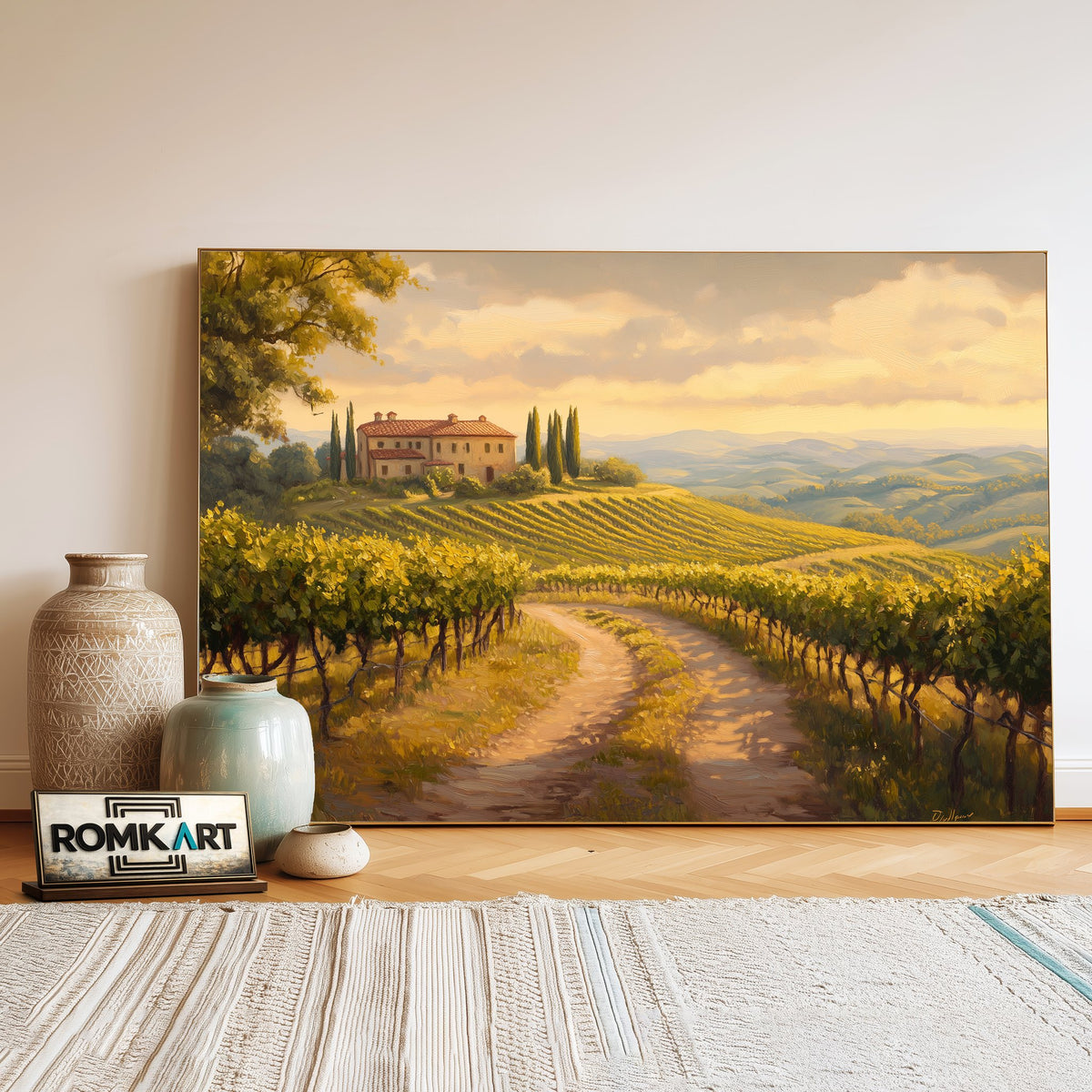 Tuscany Vineyard Landscape Countryside Oil Painting - image 3
