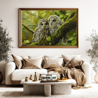 Two Baby Owl Bird Oil Painting - image 5