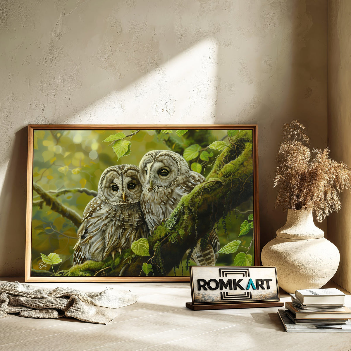Two Baby Owl Bird Oil Painting - image 6
