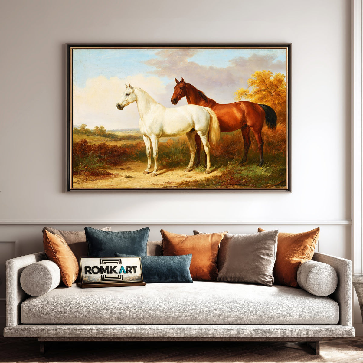 Two Horses In An English Countryside Landscape Oil Painting - image 4