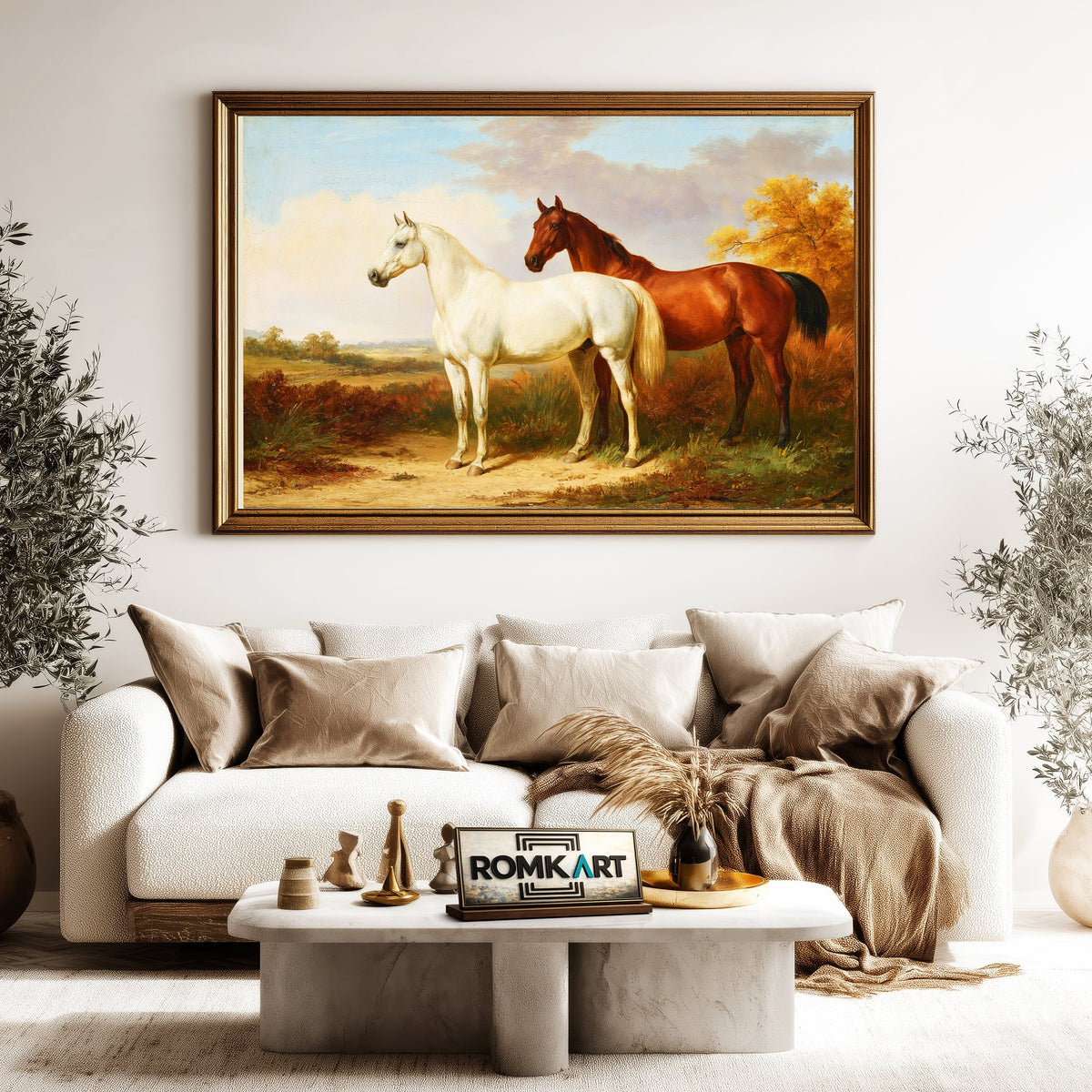 Two Horses In An English Countryside Landscape Oil Painting - image 5