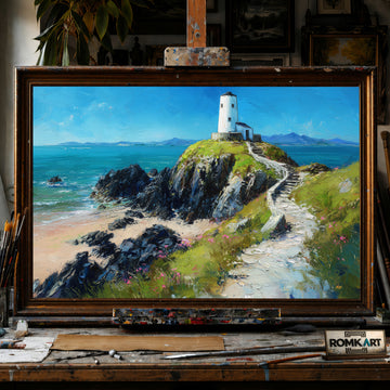 Twr Mawr Lighthouse hand-painted oil painting on canvas