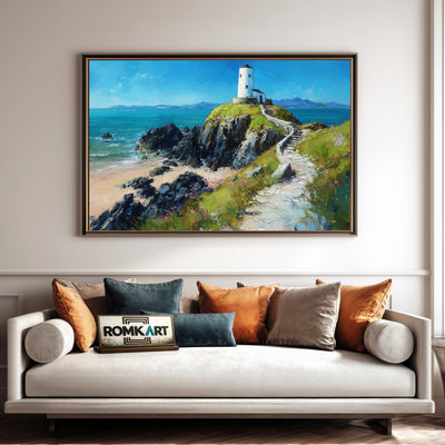 Twr Mawr Lighthouse Harbor Seascape Oil Painting - image 4