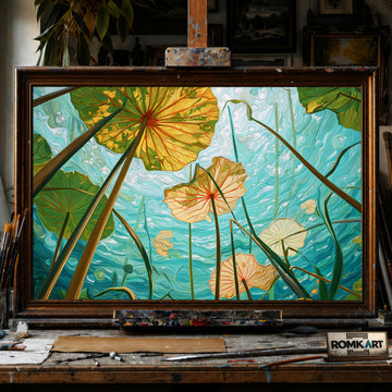Underwater Lotus Leaves hand-painted oil painting on canvas