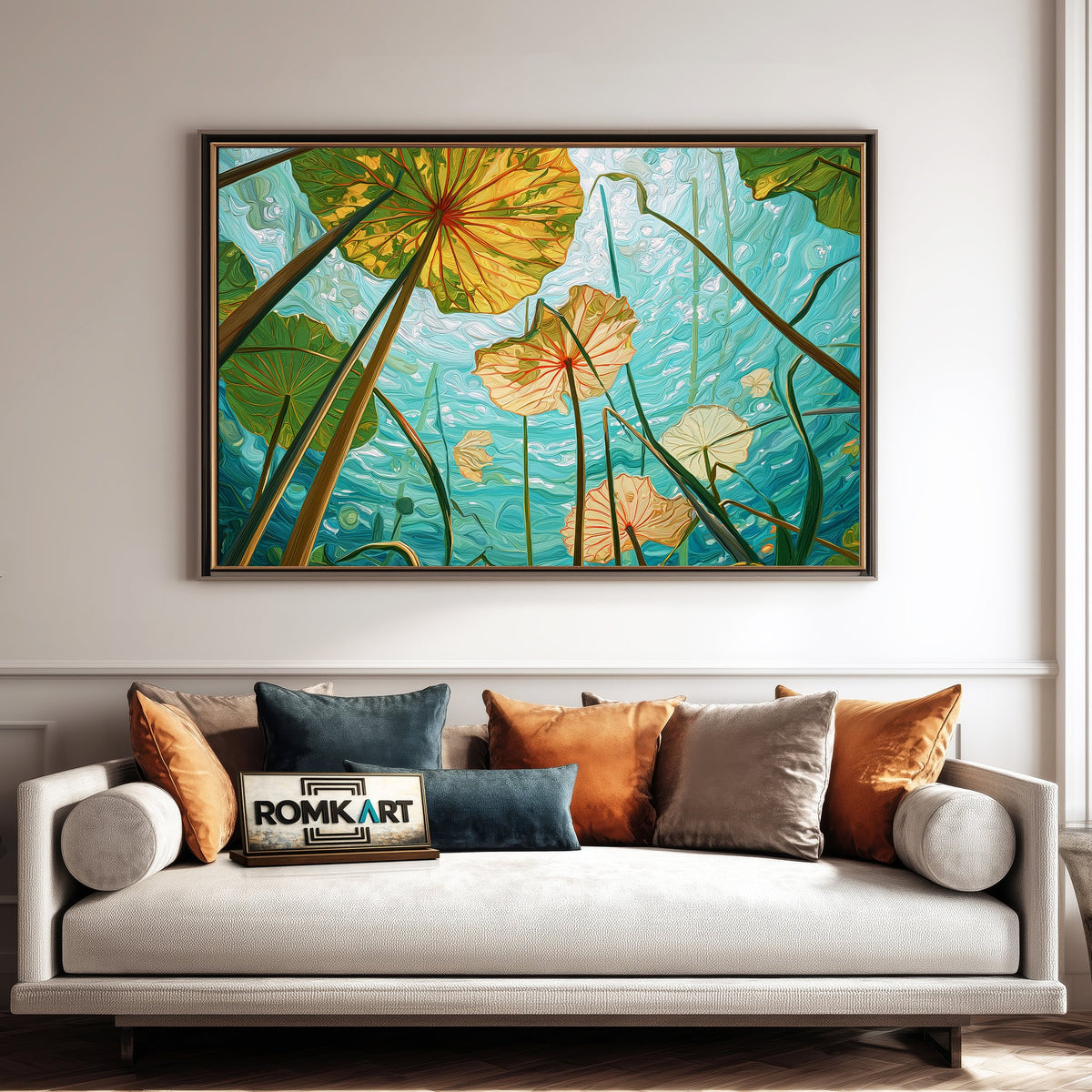 Underwater Lotus Leaves Floral Oil Painting - image 4
