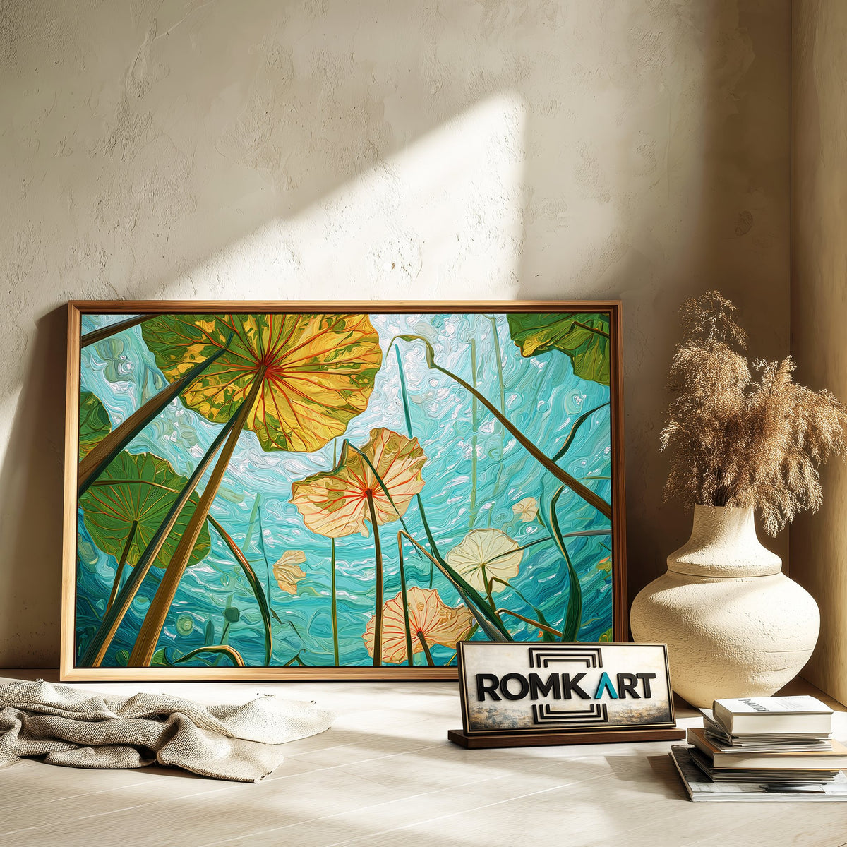 Underwater Lotus Leaves Floral Oil Painting - image 6