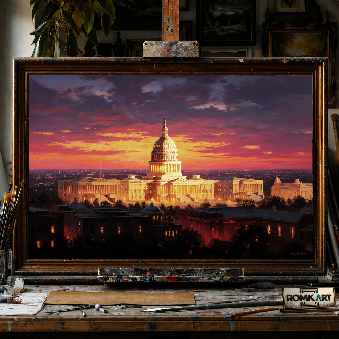 United States Capitol at Sunset hand-painted oil painting on canvas