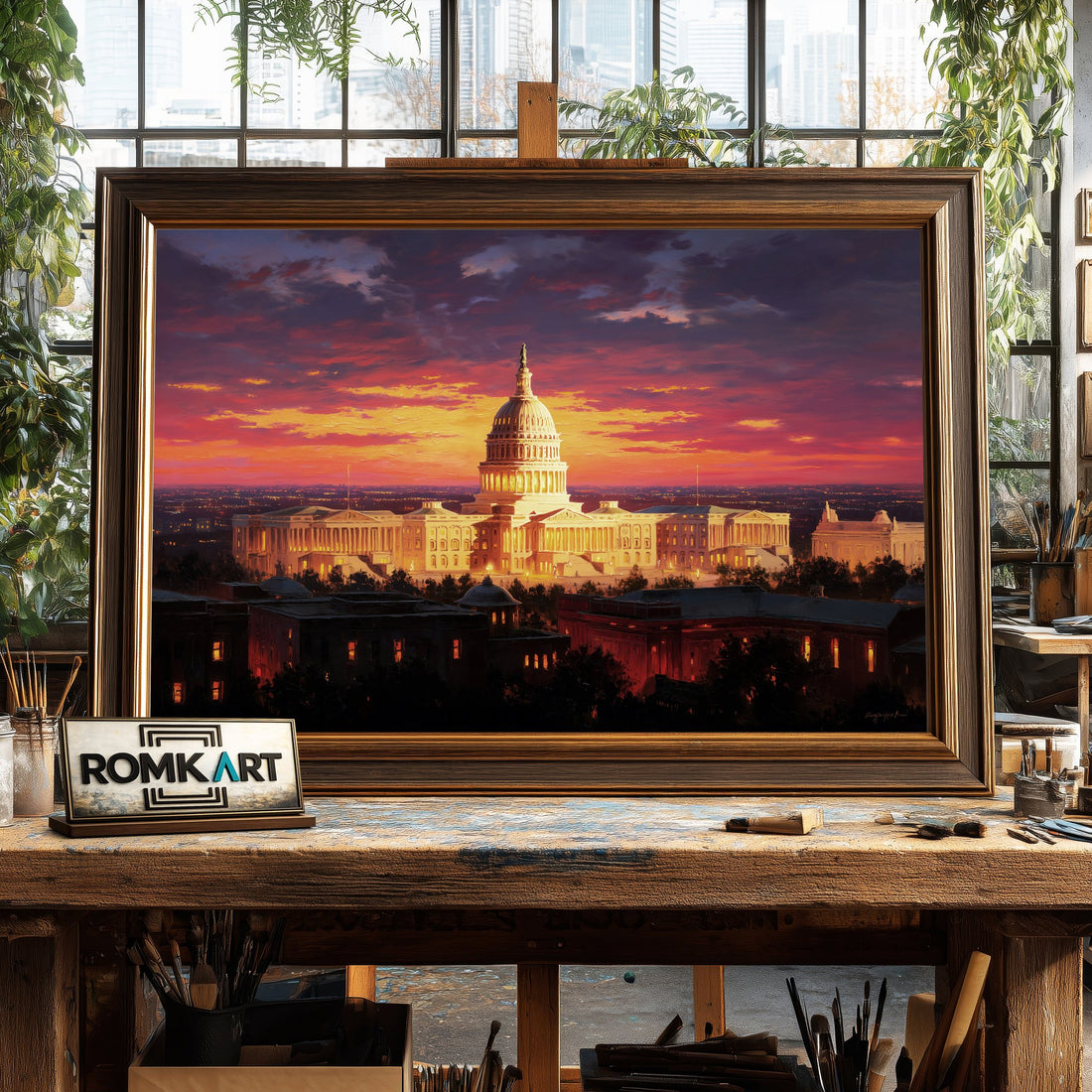 United States Capitol at Sunset hand-painted oil painting on canvas