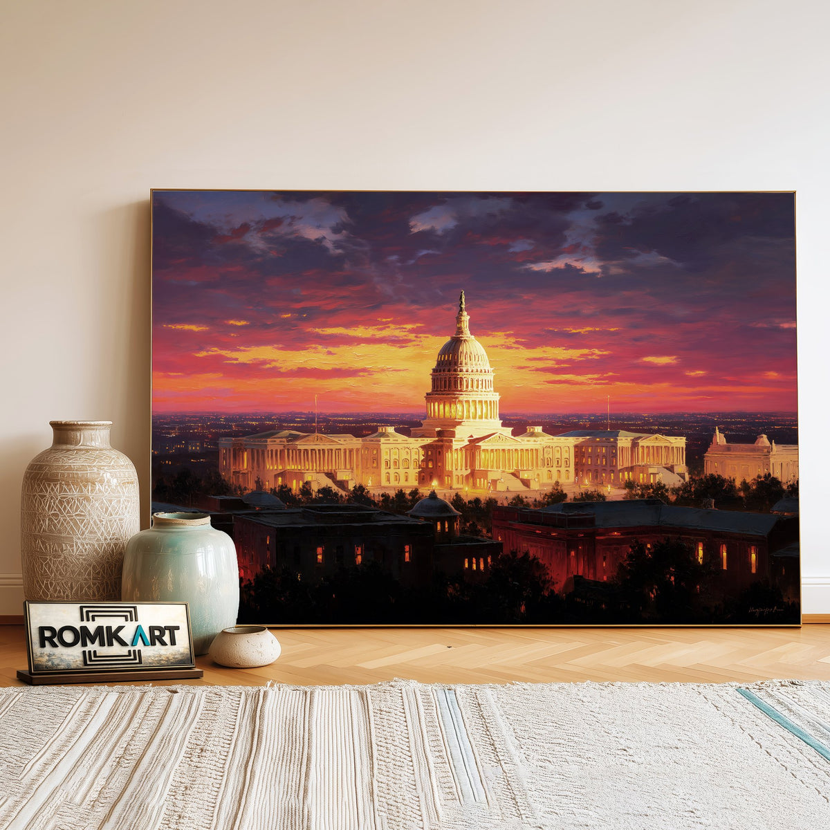 United States Capitol at Sunset Architectural Oil Painting - image 3