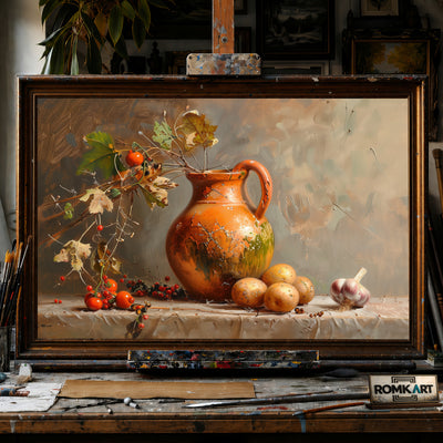 Vase, Potatoes and Garlic Still Life Oil Painting