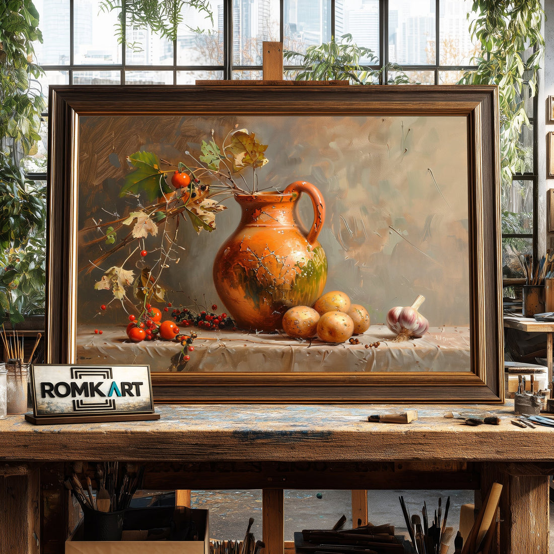 Vase, Potatoes and Garlic Still Life Oil Painting