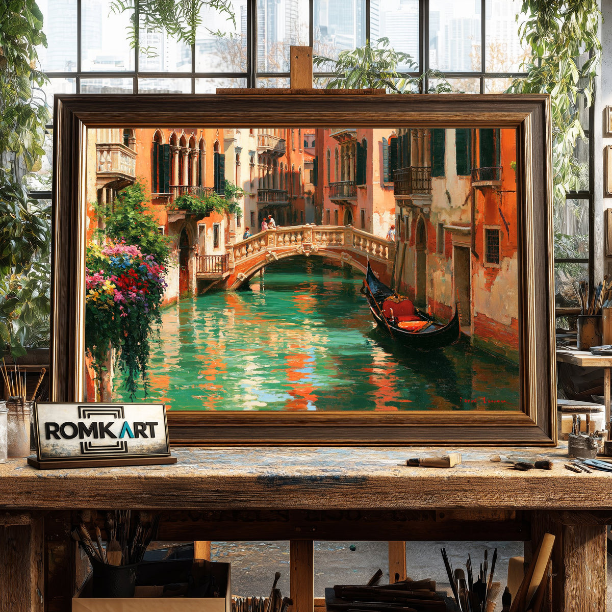 Venetian Canal Art Harbor Seascape Oil Painting - image 2