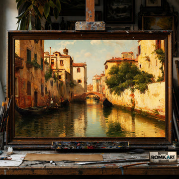 Venetian Canal in History - Hand-Painted Oil Painting - View 1