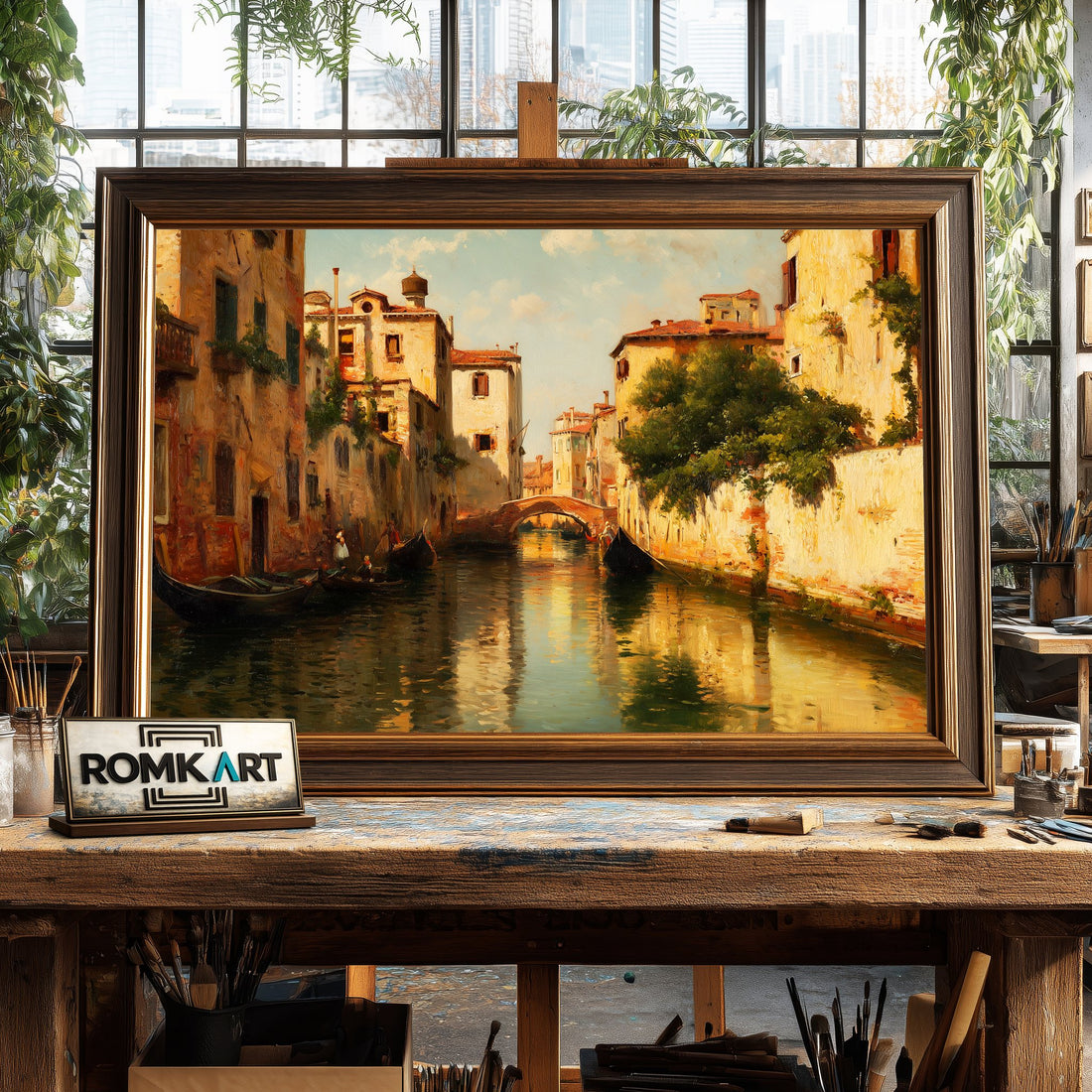 Venetian Canal in History - Hand-Painted Oil Painting - View 1
