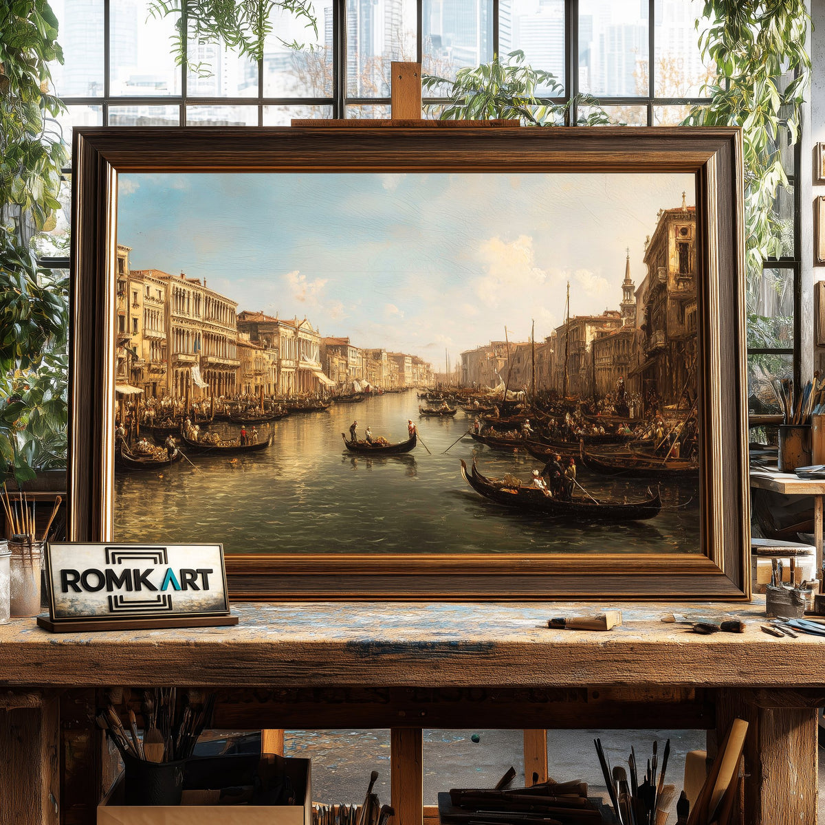 Venetian Canal Harbor Seascape Oil Painting - image 2