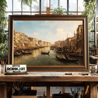 Venetian Canal Harbor Seascape Oil Painting - image 2