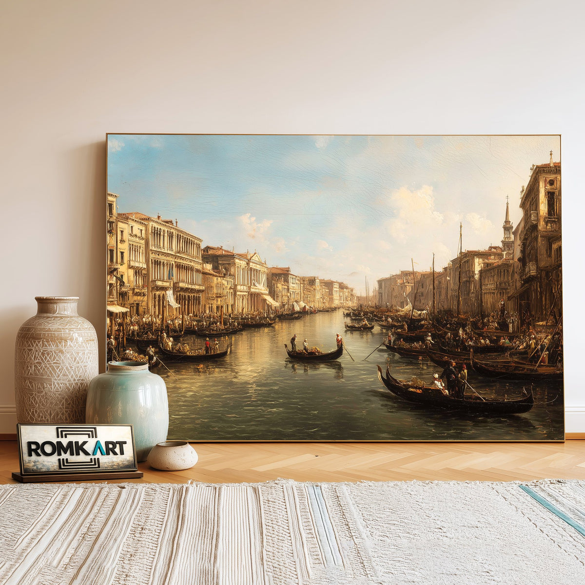 Venetian Canal Harbor Seascape Oil Painting - image 3