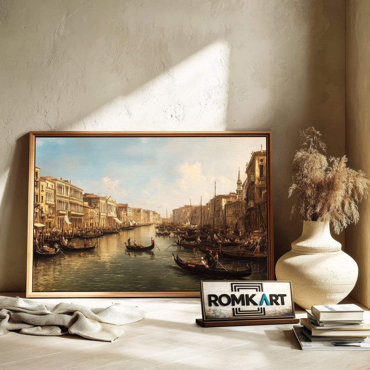 Venetian Canal Harbor Seascape Oil Painting - image 6