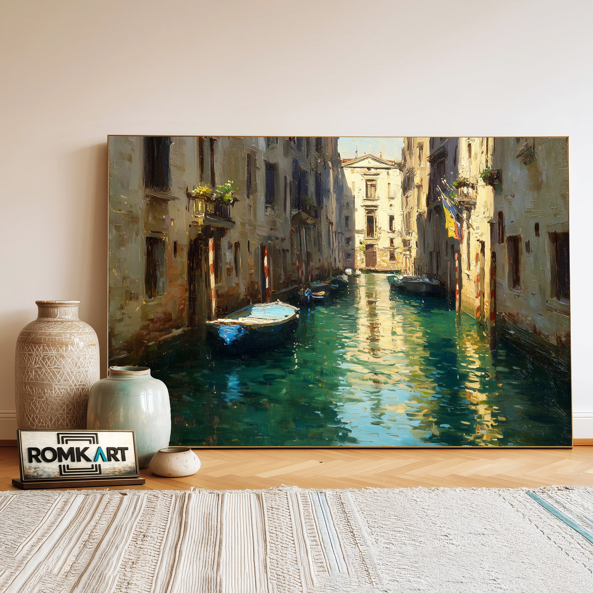 Venetian Canal Venice Harbor Seascape Oil Painting - image 3