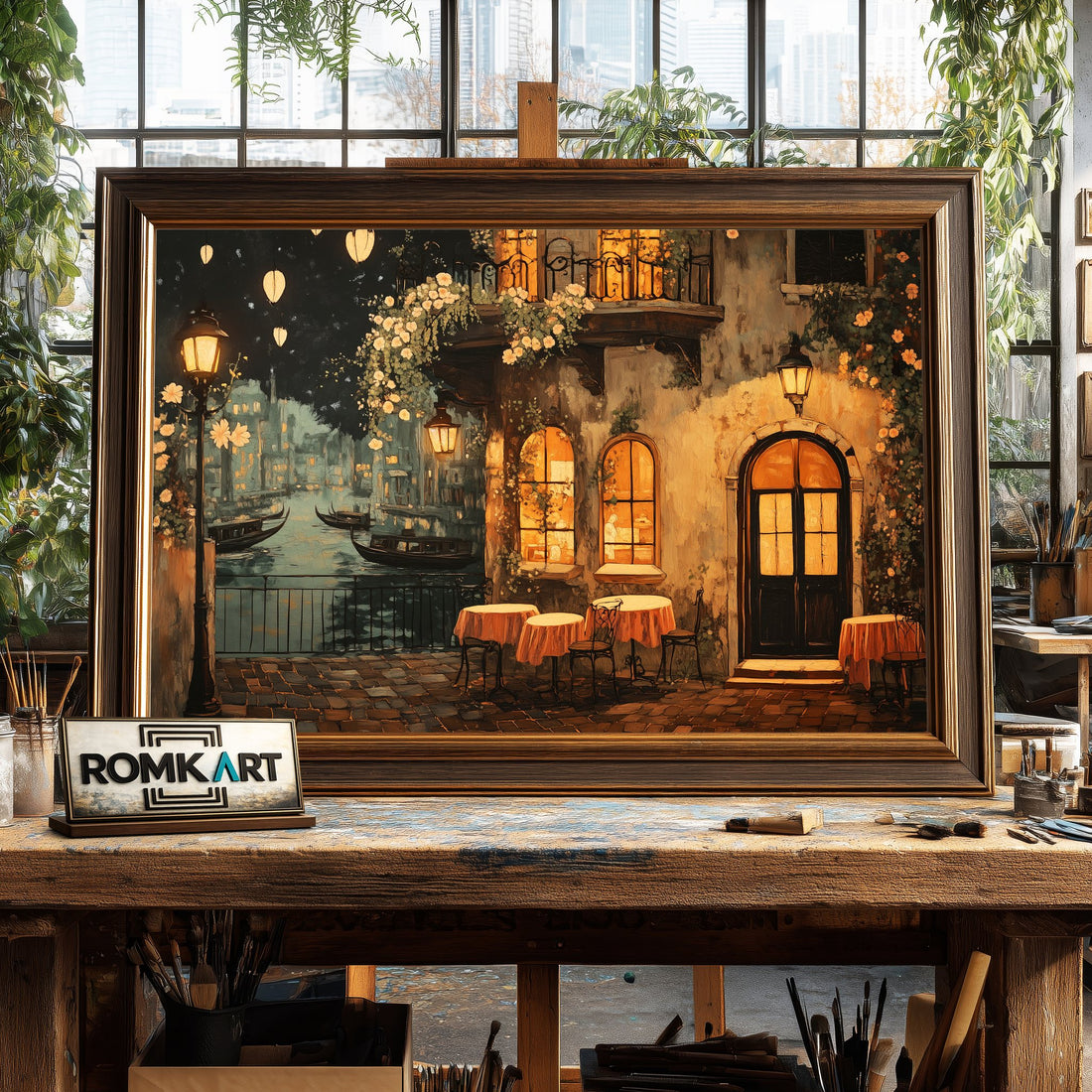 Venice Night Street hand-painted oil painting on canvas