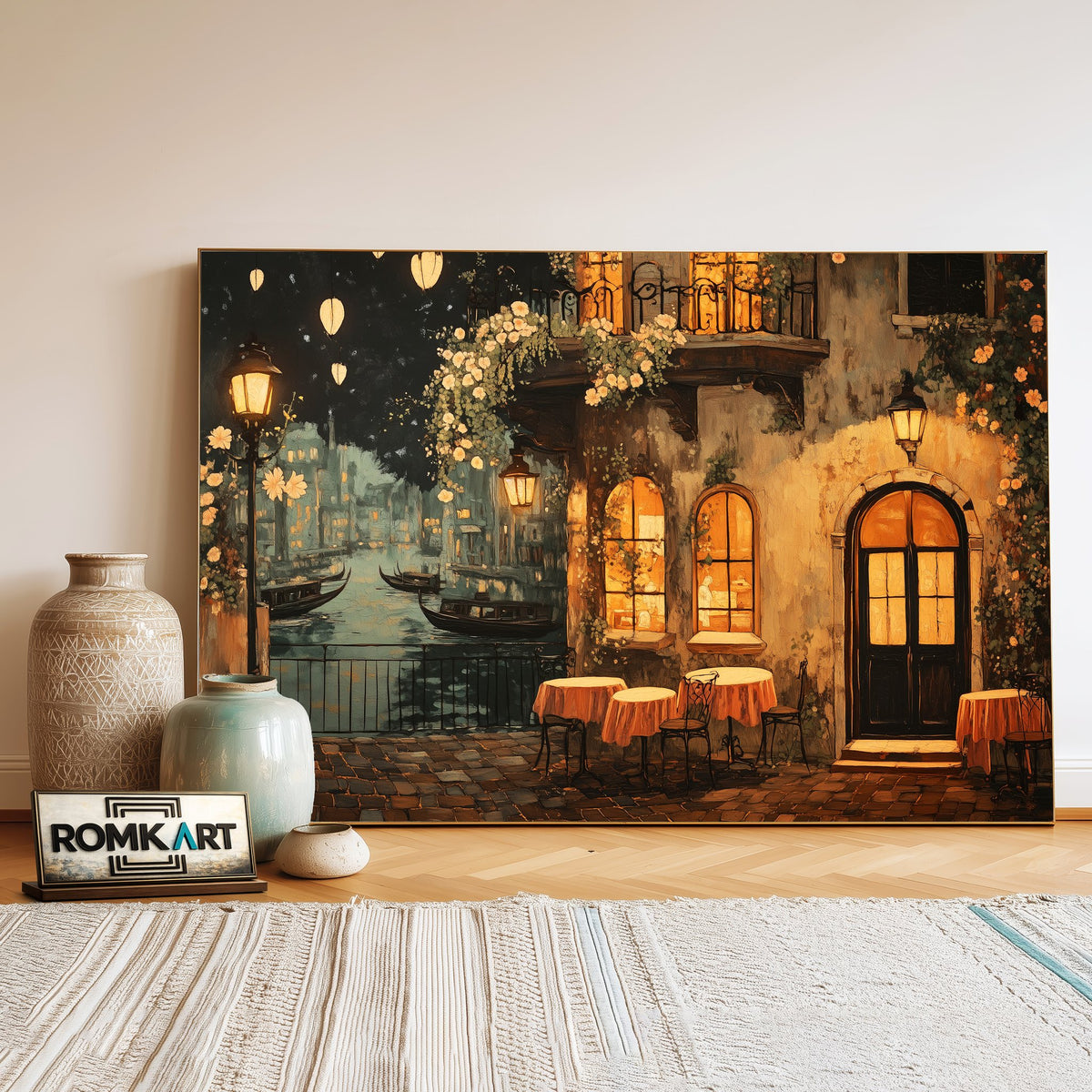 Venice Night Street Cityscape Oil Painting - image 3