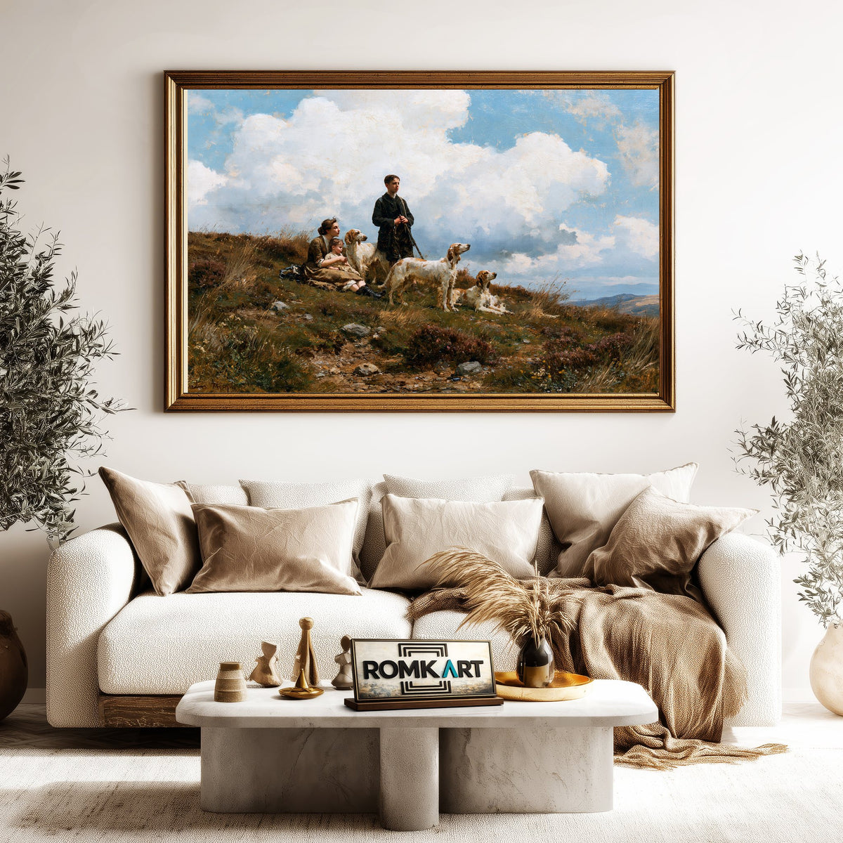 Victorian Countryside Family With Hunting Hounds Oil Painting - image 5