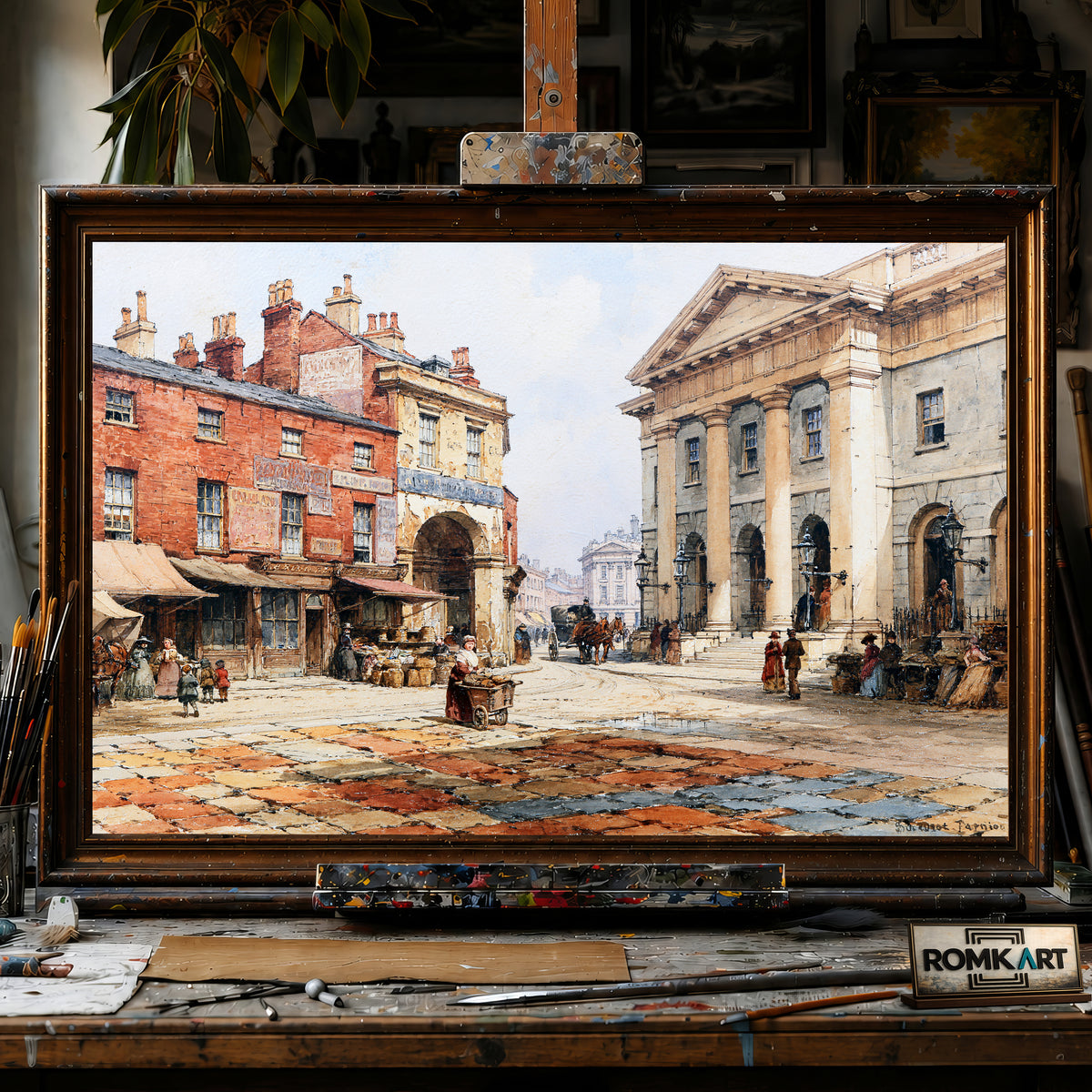 Victorian English Street hand-painted oil painting on canvas