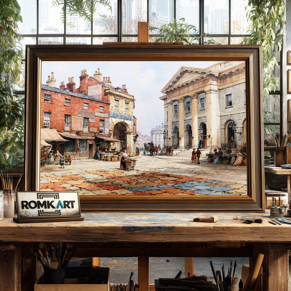 Victorian English Street Cityscape Oil Painting - image 2