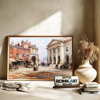 Victorian English Street Cityscape Oil Painting - image 6