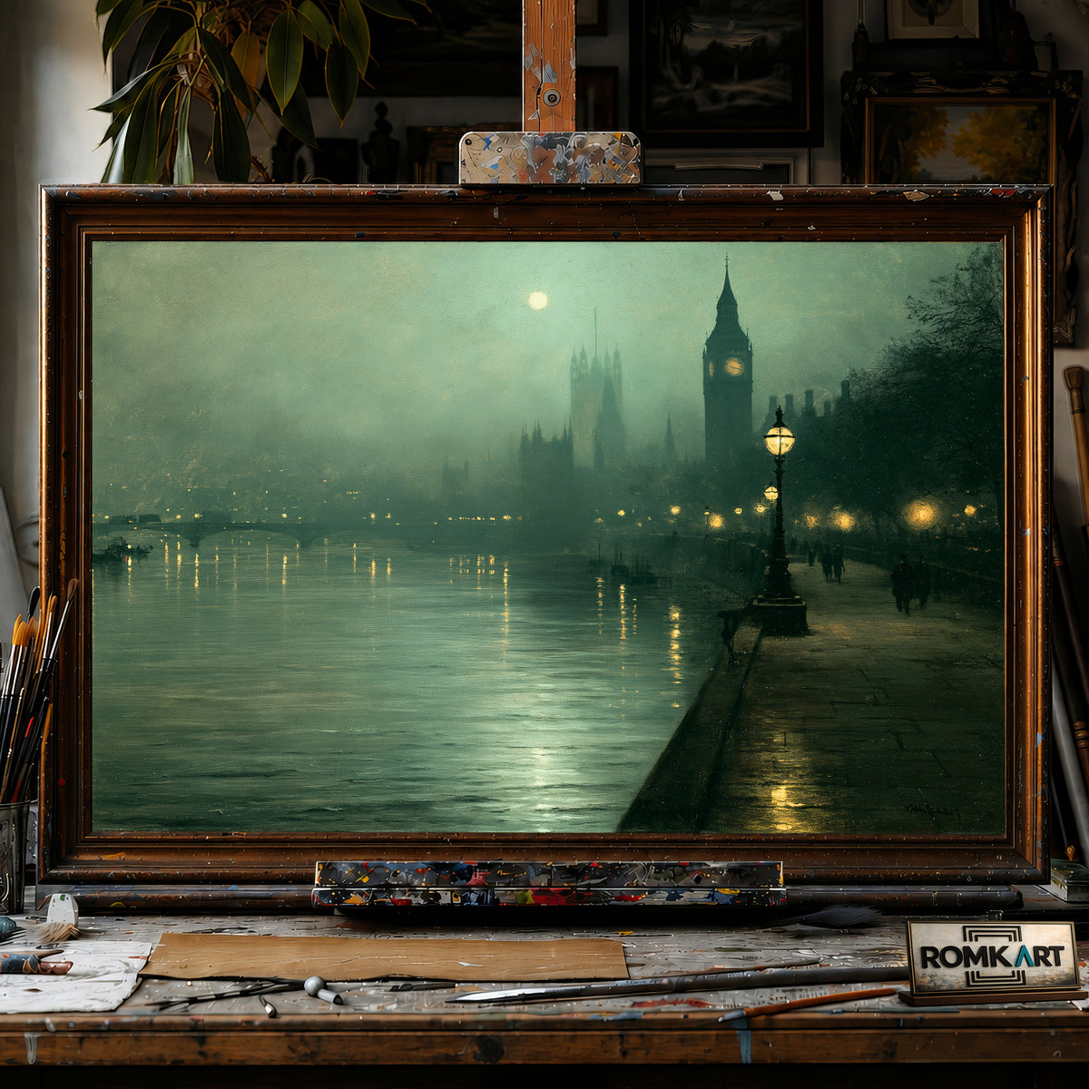 Victorian London Riverside hand-painted oil painting on canvas